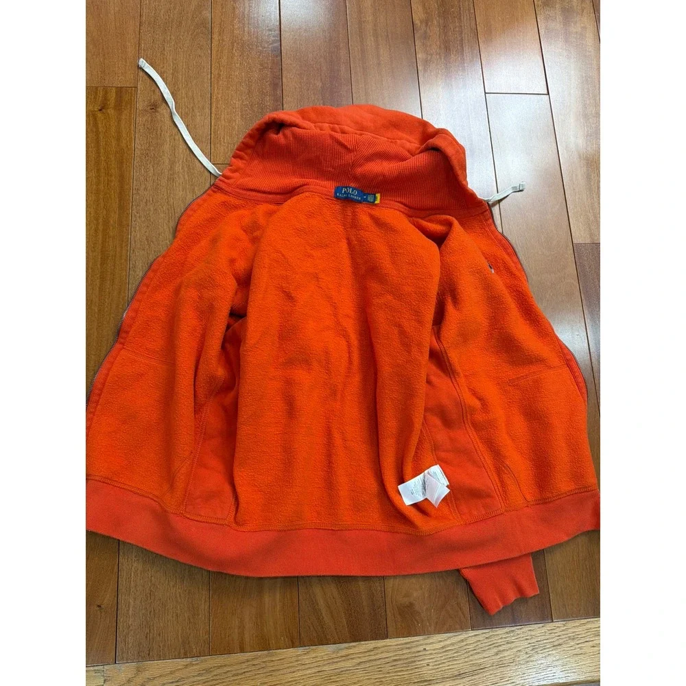 Polo Ralph Lauren Hoodie Mens Orange Full Zip Fleece Pony Logo‎ Medium